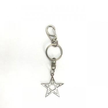 Imagem de Chaveiro Pentagrama Vazado Metal Níquel 13 Cm - Lua Mistica