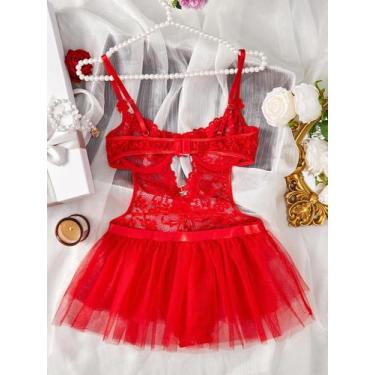 Imagem de Conjunto De Lingerie Sexy Feminina Com Sutiã E Calcinha Em Renda, Saia