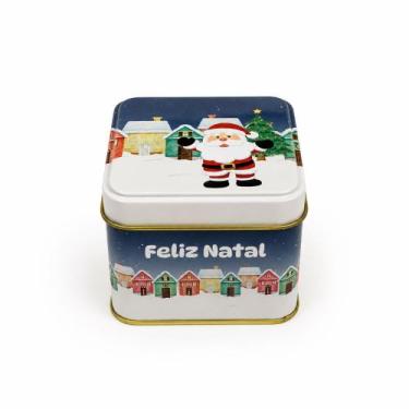 Imagem de Lata Decorativa de Natal Quadrada Pequena Papai Noel Decoração Natalin