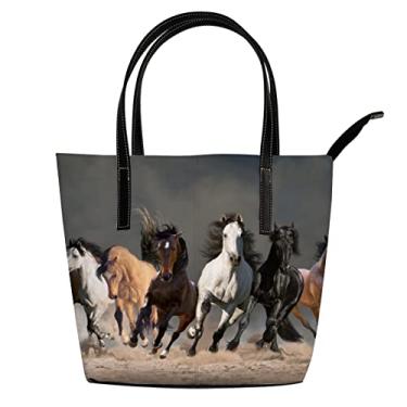Imagem de ColourLife Bolsas Tote de couro selvagem cavalos de corrida alça de ombro presentes para mulheres meninas escola viagem mochila mochila