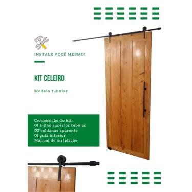 Imagem de Kit p/Porta Celeiro 2 Roldanas Aparente - Tubular 1,30 M - Preto - Al-Fer