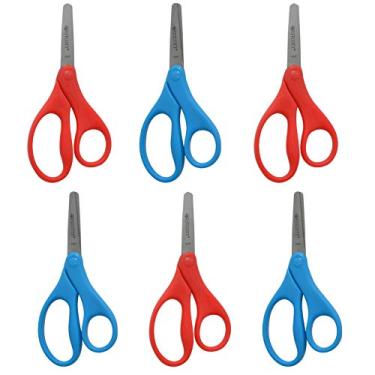 Imagem de Tesoura infantil Westcott, 12,7 cm, sem pontas, pacote com 6-3 vermelhas e 3 azuis
