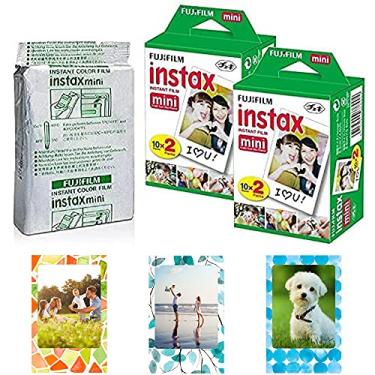 Imagem de Fujifilm Instax Mini Instant Film, 10 folhas × pacote com 5 (total de 50 fotografias) + 3 molduras magnéticas para fotos [Embalagem a granel] Versão Internacional