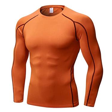 Imagem de UNeedVog Camiseta esportiva masculina de compressão fitness manga curta secagem rápida academia corrida camiseta esportiva, Laranja, Large
