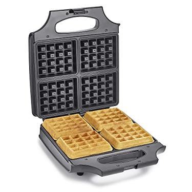 Imagem de BELLA Máquina de waffle belga antiaderente de 4 fatias, waffles fofos estilo restaurante em menos de 6 minutos, faz rapidamente 4 waffles grandes de 10 x 11 cm e 3 cm de espessura, fácil de limpar e limpar, aço inoxidável/preto