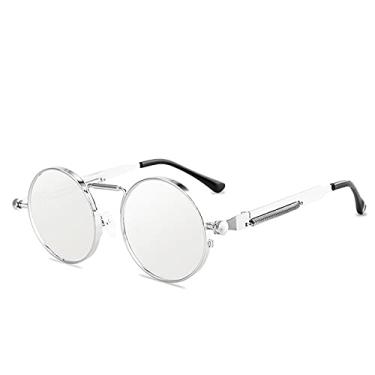 Imagem de Óculos de sol vintage estilo punk masculino retrô redondo armação de metal feminino óculos de sol moda óculos de sol gafas sol mujer UV400,C10,A