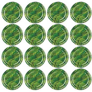 Imagem de Beistle 16 peças de pratos descartáveis de papel de folha de palmeira tropical para artigos de festa temática Luau, 23 cm, verde escuro/verde/verde claro