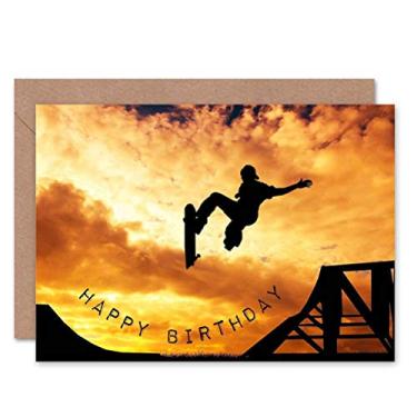 Imagem de Wee Blue Coo HAPPY BIRTHDAY SKATEBOARD RAMP SUNSET PHOTO CARTÃO DE SAUDAÇÕES EM BRANCO
