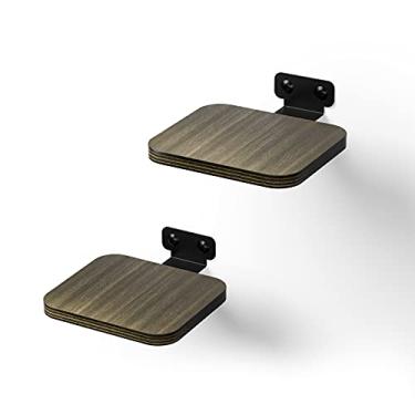 Imagem de Rimous Suporte de parede para alto-falante Bluetooth, Soundbar, webcam, celular, roteador de malha, leitores de DVD, prateleira de exibição ajustável, prateleiras de parede flutuantes de madeira com kit de hardware, conjunto de 2