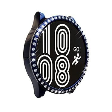 Imagem de Capa para Samsung Galaxy Watch 5 de 40 mm e 44 mm, capa galvanizada de diamante de linha única de capa de diamante PC escolha feminina escolha masculina (azul meia-noite, 40 mm)