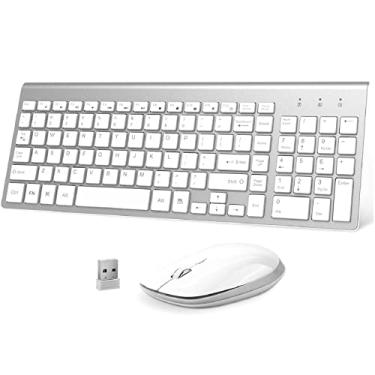 Imagem de Teclado e mouse sem fio, FENIFOX, tamanho completo, silencioso, compacto, compatível com Mac, PC, laptop, tablet, notebook, Windows, Compact Silver White Keyboard Combo