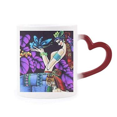 Imagem de Caneca feminina borboleta romance luar árvore sensível ao calor caneca vermelha que muda de cor