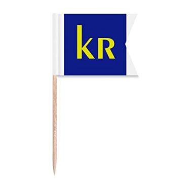 Imagem de Sinalizadores de palito de dente com símbolo da moeda da Dinamarca para marcação de bolo de festa, comida e queijos