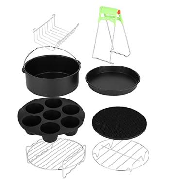 Imagem de 8 peças de kits de fritadeira a ar,Acessórios para fritadeiras, suporte de metal para servir todos os barris de bolo, forma de pizza, forma de cupcake, luvas de forno, espeto, acessórios para fritadeira, 8 kits de fritadeira a ar quente HoldeAir Fryer F