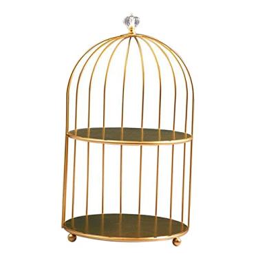 Imagem de Nordic Simple Iron Frame Golden Birdcage Rack decorativo para armazenamento de cosméticos para casa, sala de estar, quarto, mesa - 2 camadas