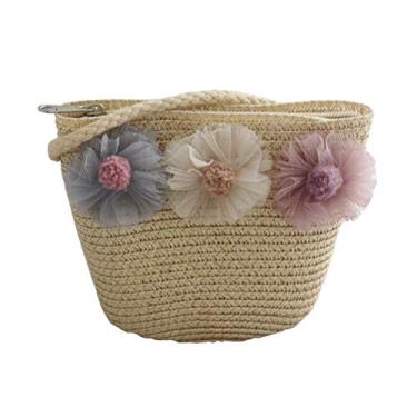 Imagem de Bolsa de ombro para com estampa de palha, feita à mão, com flores de renda, bolsa de praia, Bege