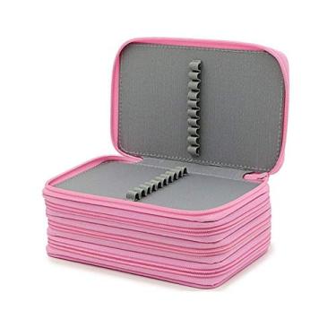 Imagem de Estojo de lápis Elonglin bolsa para caneta prática e grande, multicamadas, com alça para lápis de aquarela, lápis de cor Prismacolor, Crayola, e canetas Marco, 72 compartimentos, rosa