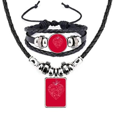 Imagem de Colar de couro com flores em formato de coração e vinhas Dia dos Namorados