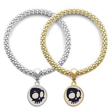 Imagem de DIYthinker Bracelete de Halloween com olhos grandes para amantes de esqueleto com pingente de joia para presente de casal