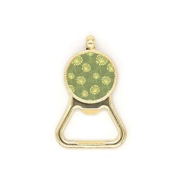 Imagem de Chaveiro de aço inoxidável com padrão decorativo de dente-de-leão verde e amarelo