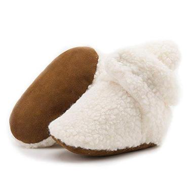 Imagem de HsdsBebe Botas de algodão unissex para recém-nascidos, sola antiderrapante para bebês, meninos, meninas, para o inverno, quente, de lã, meias aconchegantes, D/lã branca, 0-6 Meses