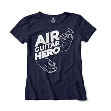 Imagem de Camiseta Feminina Air Guitar Hero Rock (as2, alpha, s, regular, Azul Marinho)