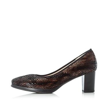 Imagem de Rieker Sapato feminino 49560-01 Veronique com salto bloco estampado, Bronze/preto, 9.5