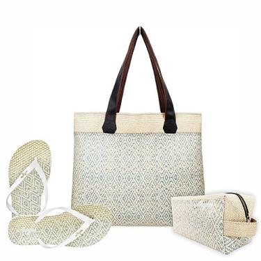 Imagem de Kit Casual Feminino Azul-Marfim com Bolsa, Necessaire e Chinelo, Magicc