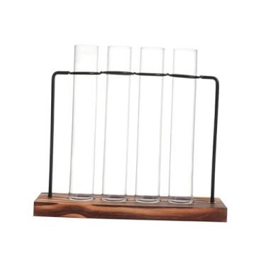 Imagem de Generic Vaso de tubo de ensaio para flores, vaso de plantas, criativo, base de madeira, vaso de flores moderno, vaso de vidro para casamento, quarto, desktop,