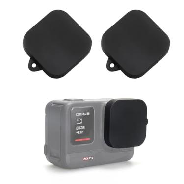 Imagem de NUHFUFA 2 pacotes de capa protetora de lente de silicone acessórios de tampa de lente macia compatível com Insta360 Ace Pro tampa anti-perda com orifício de cordão (preto1)