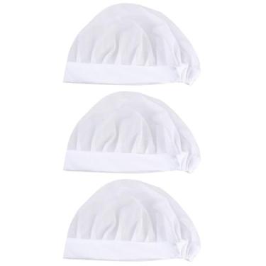 Imagem de CALLARON 3 Pecas tecidos blanco Chapéu de algodão Material de algodão ajustável Chapéu de Chef boné de serviço rede de cabelo Senhorita bebida branco