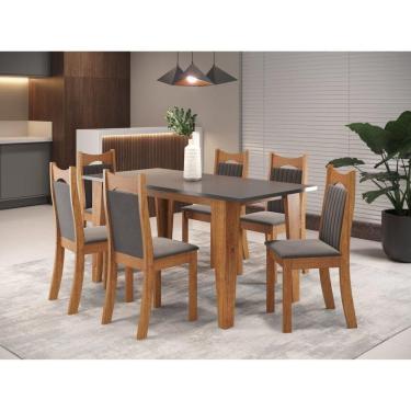 Imagem de Mesa de Jantar Retangular Tripoli com 6 Cadeiraseiras Dalas Mel/Cinza Brilho/Grafite