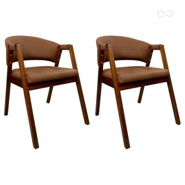 Imagem de Kit 2 Cadeiras de Jantar Estofada Ravena Madeira com Braço Castanho CCS