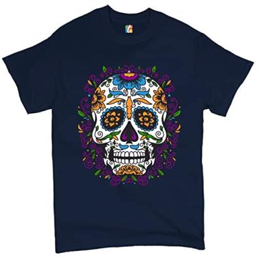 Imagem de Camiseta Dia de Los Muertos Floral Sugar Skull Day of The Dead, Azul-marinho, G