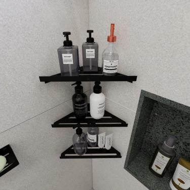 Imagem de 3 Porta Shampoo Sabonete Parede Suporte Canto Banheiro Preto