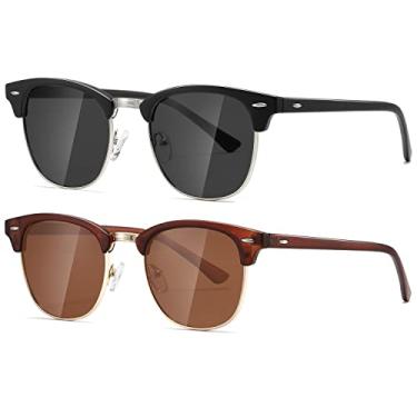 Imagem de AEVOGUE Óculos de sol polarizados para mulheres e homens, armação semi sem aro, óculos de sol retrô AE0369, Lente cinza preto fosco e lente marrom fosco, One site fit all