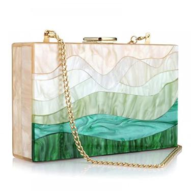 Imagem de Gets Bolsas e bolsas de acrílico para mulheres multicoloridas perspex padrões geométricos caixa clutch banquete noite bolsa transversal, Verde dégradé, One Size