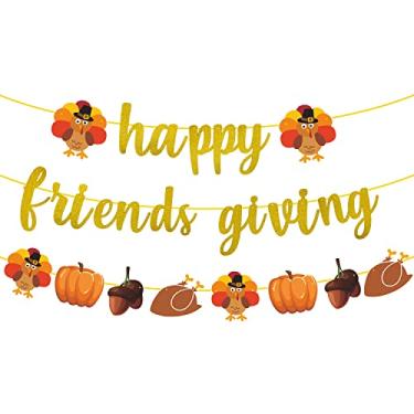 Imagem de Banner Happy Friendsgiving, decorações de festa de ação de amigos, decorações de feliz ação de amigos, decorações de festa de feliz ação de graças, suprimentos de ação de amigos para lareira de escritório em casa, pré-montado