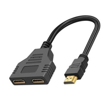 Imagem de HDMI Splitter Adapter Cable 1 Male To Dual HDMI 2 Way Female 4K 3D Y Splitter Cable Fit Compatible Laptp TV Monitor 1080P 1 In 2 Out
