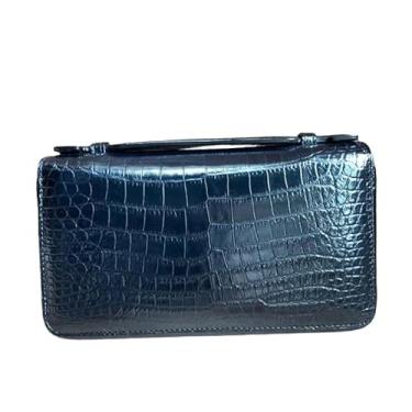 Imagem de Bolsa de mão de couro de jacaré genuína, masculina, grande, preta, couro de jacaré, para homens de negócios, bolsa prática, Preto, 21.5cm(Length) x 12.5cm(Height) x 5cm(Deep)