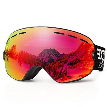 Imagem de EXP VISION Óculos de esqui de snowboard masculino feminino jovem, anti-neblina OTG óculos de neve de inverno lentes destacáveis esféricas (vermelho)