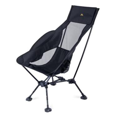 Imagem de iClimb Cadeira de praia dobrável compacta ultraleve com pés grandes anti-afundamento (preto - moldura triangular encosto alto - 2 peças)