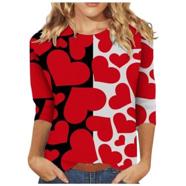 Imagem de Suéter de coração para mulheres Love Heart Graphic Tees Camiseta Slim Fit Raglans Tops manga longa, Vermelho, P