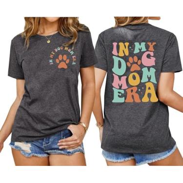Imagem de Camiseta feminina in My Dog Mom Era para mulheres, camisetas fofas com estampa de pata de cachorro, camisetas casuais Mom Life, Cinza escuro, G