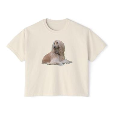 Imagem de Camiseta feminina quadrada grande Afghan Hound, Marfim, GG Plus Size