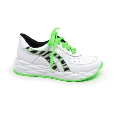 Imagem de Tênis Feminino Werner Couro Com Verde Conforto Tendência Marca-Feminino
