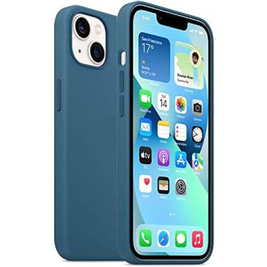 Imagem de ORKDFJ Capa traseira totalmente embrulhada para Apple iPhone 13 Mini (2021) 5,4 polegadas à prova de choque fácil de limpar capa de silicone líquido [proteção de tela e câmera] (Cor: azul)