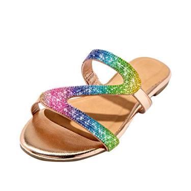 Imagem de Aniywn Sandálias femininas elegantes de verão com strass sandálias planas confortáveis chinelos de praia boho verão, D multicolorido., 36