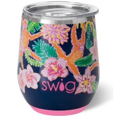 Imagem de Swig Life Copo de vinho de 340 g com tampa, aço inoxidável, lavável na lava-louças, portátil, copo de vinho com isolamento triplo (Jungle Gym)