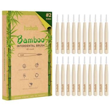 Imagem de Isshah Escovas interdentais de bambu biodegradável, limpador entre dentes, palito de limpeza profunda, certificado FSC e aprovado pela PETA, tamanho 2 (0,5 mm), 40 unidades